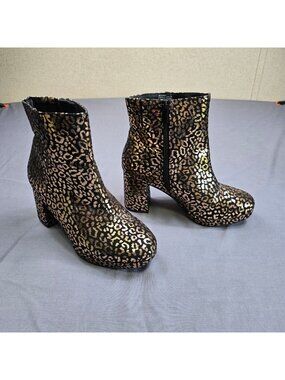 NEW Torrid 8WW Block Heel Leopard Print Ankle Boots Gold/Black